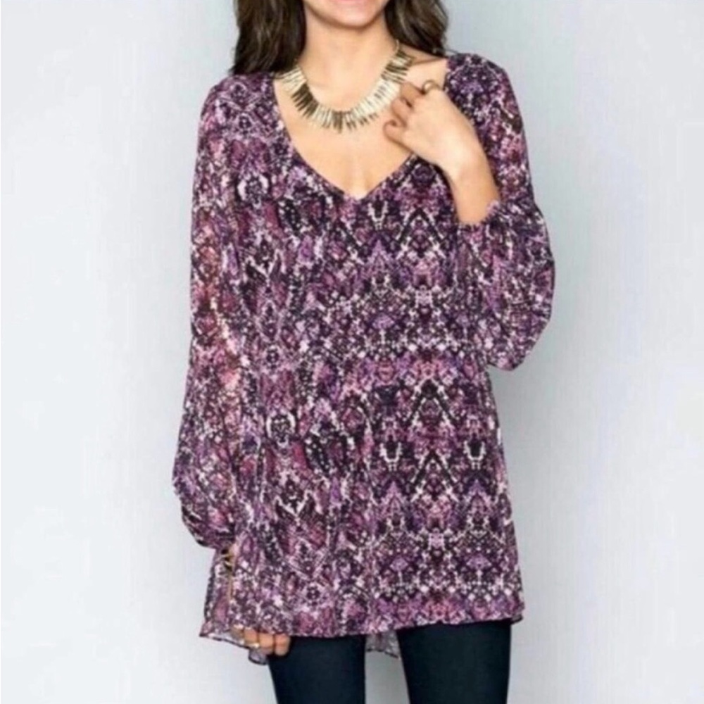 Show Me Your MuMu Purple Snakeskin Patterned Sheer Flowy Minidress Tunic Top XS